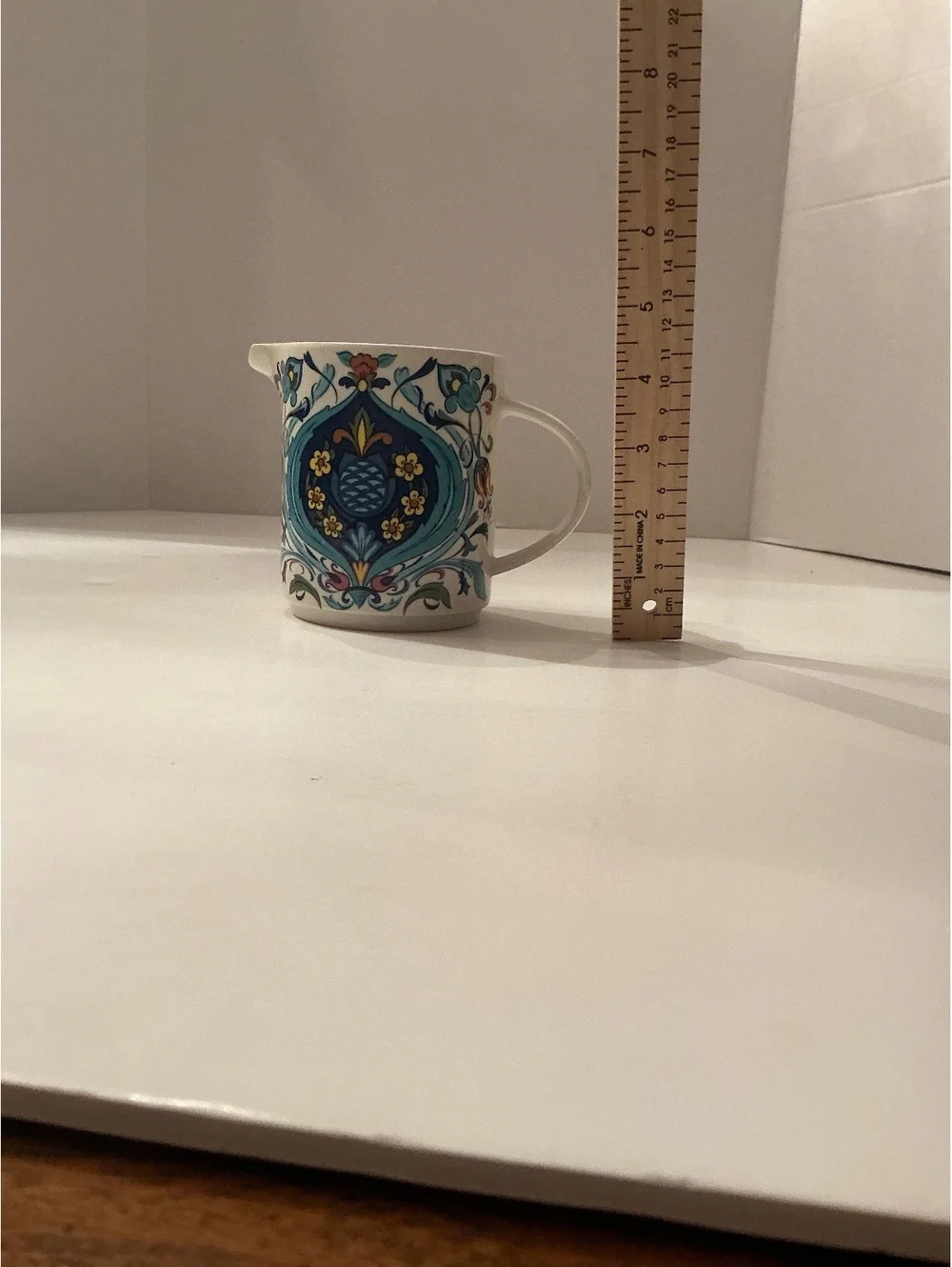 Villeroy & Boch Izmir Porcelain Pitcher 4” 1973 multicolor pattern w blue floral